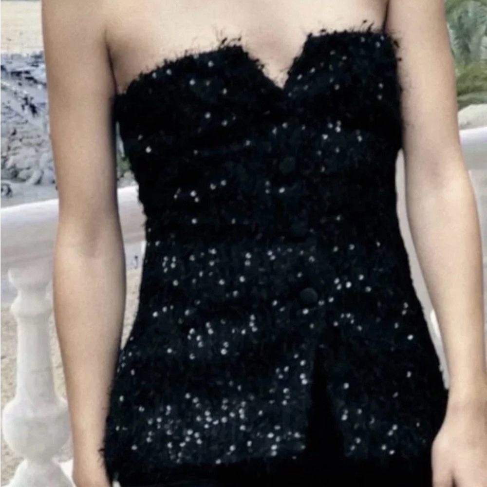 Zara Black Textured Strapless Bustier Top - Picture 2 of 7